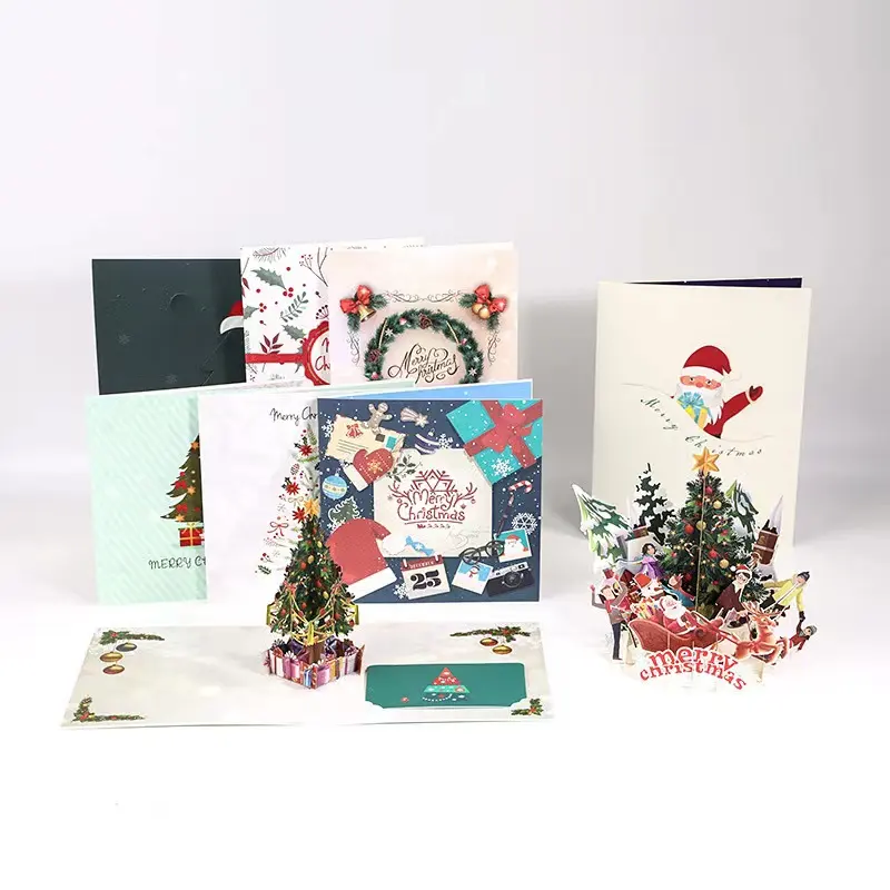 Wholesale 3D Pop Up Snowman Santa Claus Car Merry Christmas Greeting Card