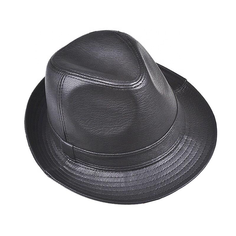 Wholesale price Latest fashion style 100% Real Cowhide leather Black Man's Top Hat For Fedoras Hats Bowler Caps Gentleman Hat