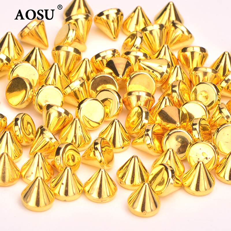 AOSU оптовая продажа 8 мм Золотой цвет украшения заклепки пластиковые шпильки и шипы для одежды кожаный мешок DIY ремесла