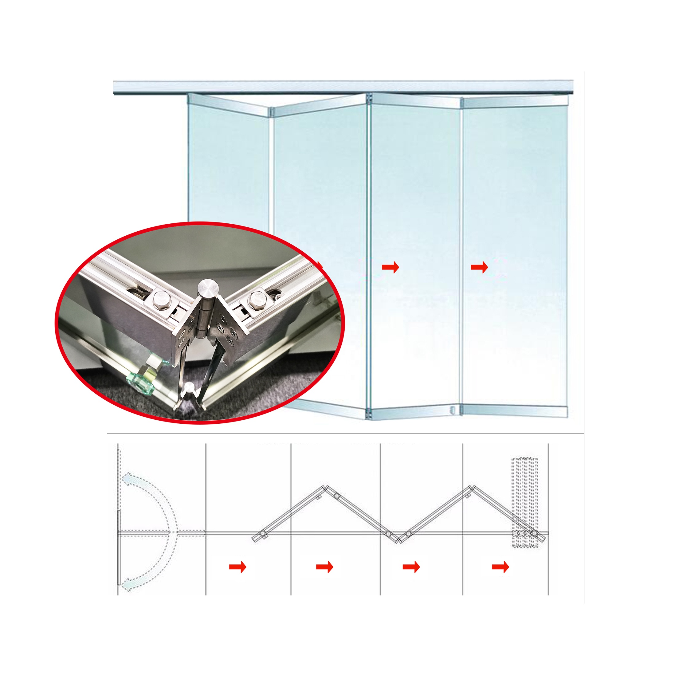 Glass Door Hardware For Glass Folding System Aluminium Glass Bi Fold Sliding Folding Door Accessories