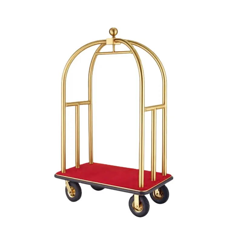 Youmian Durable Polished Brass Bellman Trolley Luggage Cart For Hotel