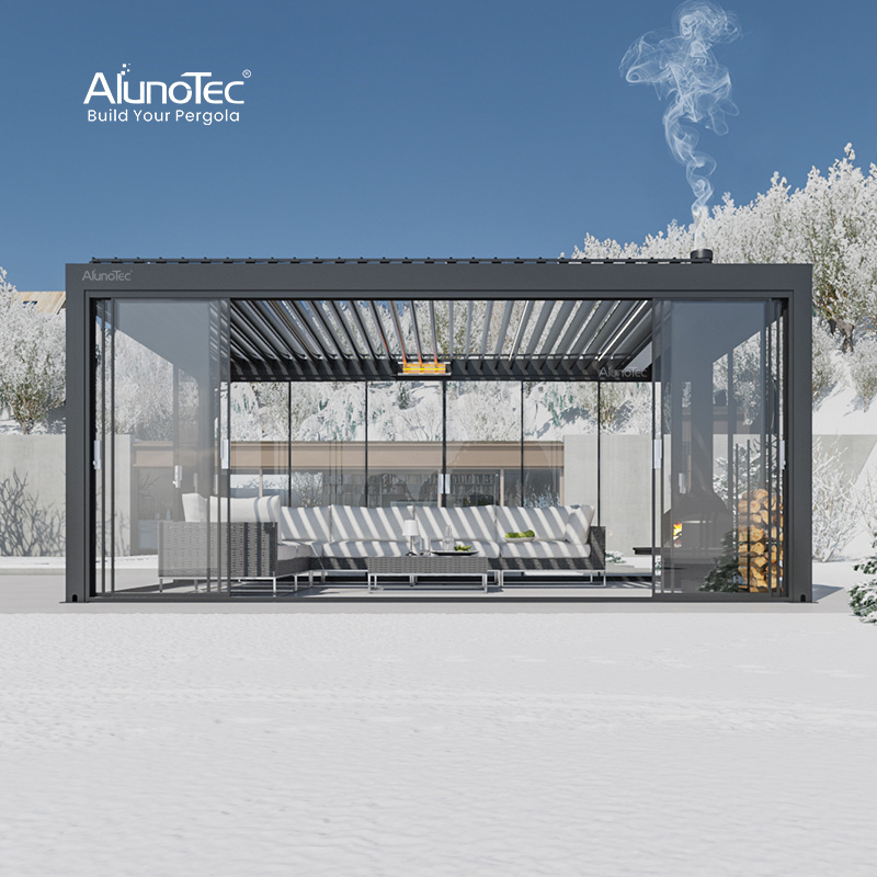 AlunoTec Luxury Garden Gazebo Motorized Bioclimatic Aluminum Patio Roof Outdoor Louvered Aluminium Pergola