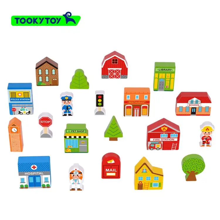 Town Toy Set Puzzle Game Wooden Kids Toy Pretend Play Educational Toys for Kids