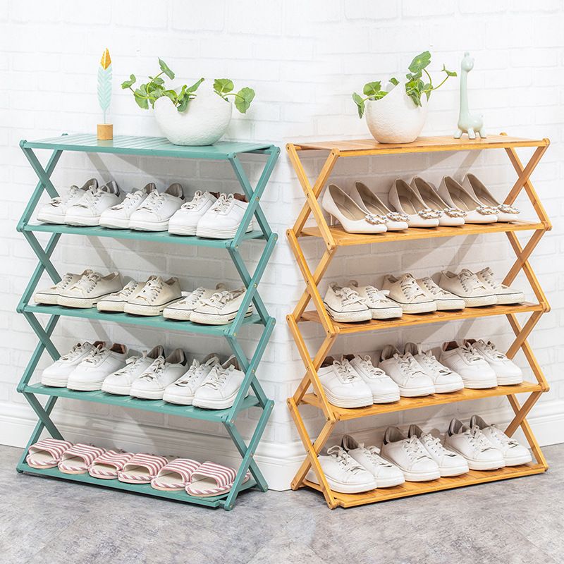 Bamboo Folding Multi Functional Household 4 Layer 2 Tier Simple Cabinet Door Economical Foldable Wooden Shoe Rack