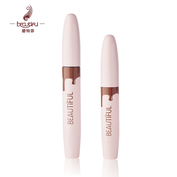 Empty 10ml pale/light pink full size special design mascara tube/container/package made of metal/aluminum and with curved brush