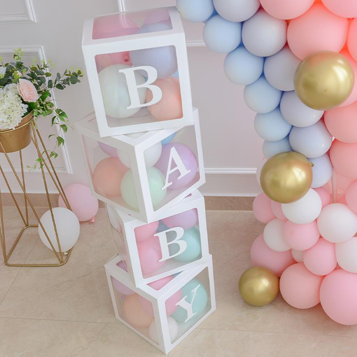 DIY Transparent Baby Shower Boxes Decor for Gender Reveal Party Supplies, Birthday Party Decorations