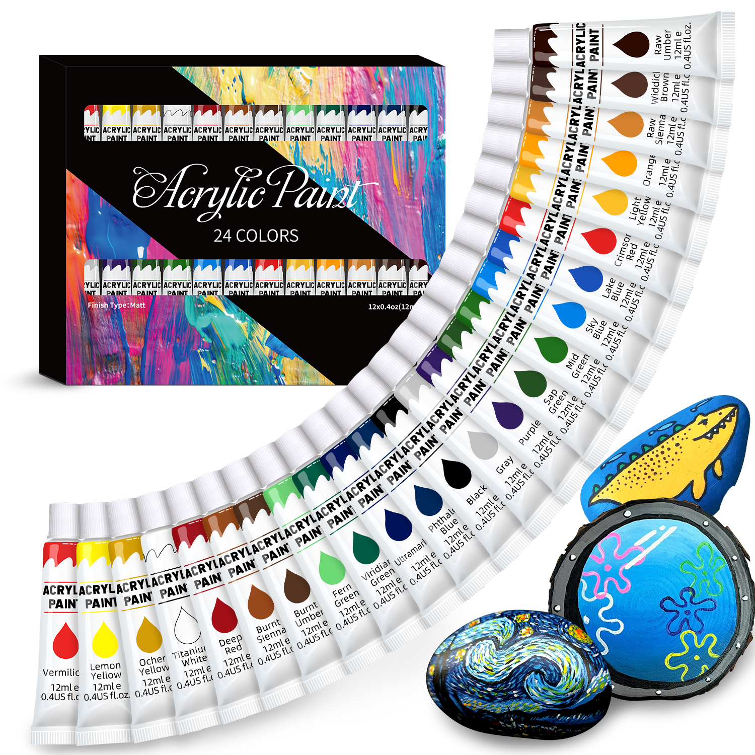 24 Colors Acrylic Paint Set for Adults and Kids Non-Toxic Craft Paints Art Supplies for Easter Eggs, Ceramic Rock Paint