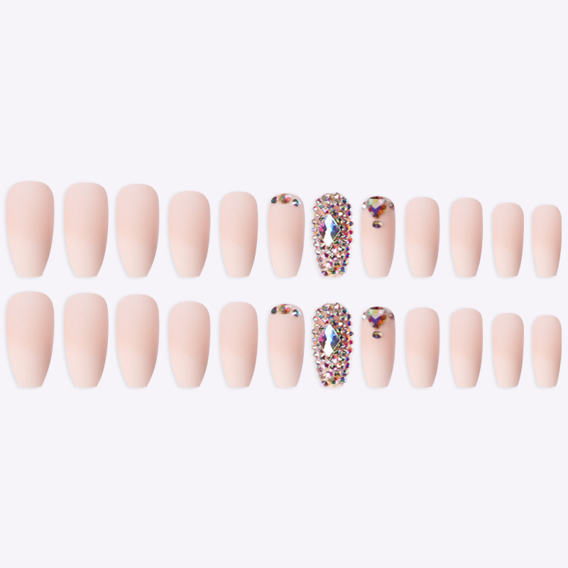 24 Pcs/Lot In Vogue Mixed Style Gradients Rhinestone Coffin Ballerina 3D Full Cover Nail Tips For Nail Art
