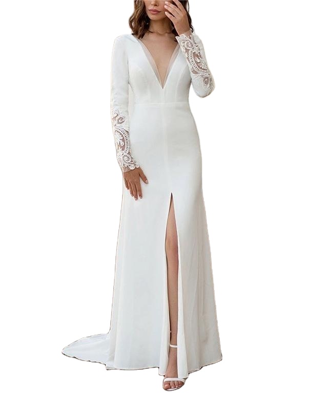 2024 new simple elegant romantic temperament intellectual sexy V-neck long sleeve ball banquet ladies dress dress