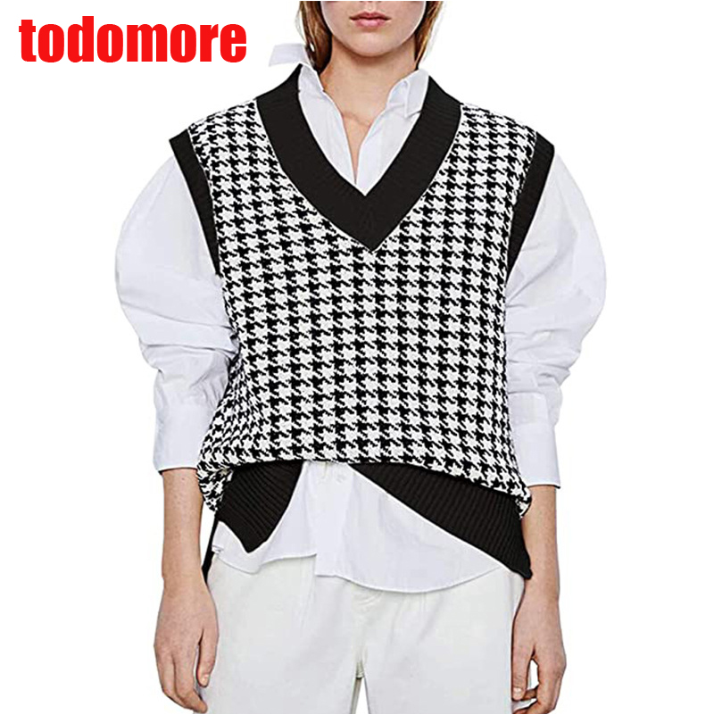 women sleeveless argyle jacquard knitted custom sweater female winter vest