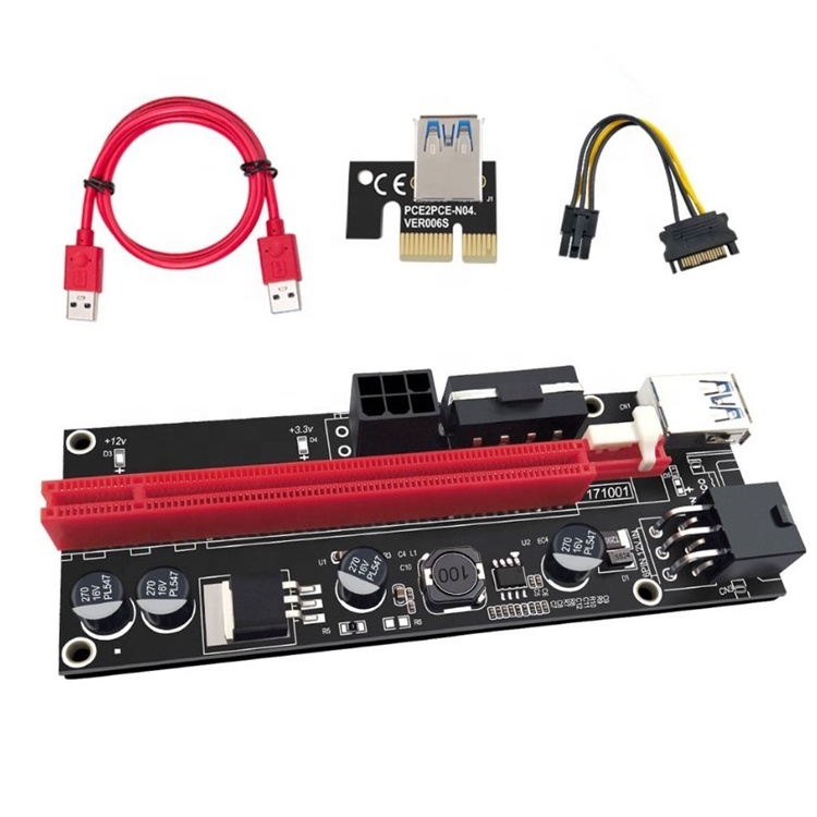 PCI-E Express Riser 6pin 1x to 16x VER009S VER009 Card Extender USB 3.0 PCIE Power GPU Cable Adapter 009S