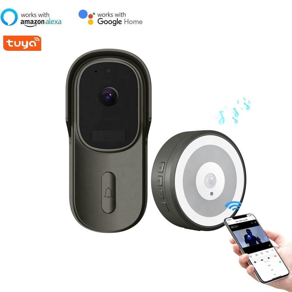 PIR Motion Detection Alexa Google 1080p Smart Wireless Tuya Wifi Video Doorbell Camera with Chime FCC Certificated New Outdoor