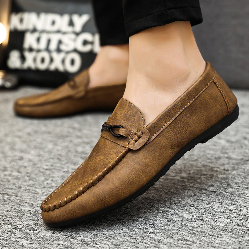 Men loafer shoes genuine leather cheap slip on driving shoes