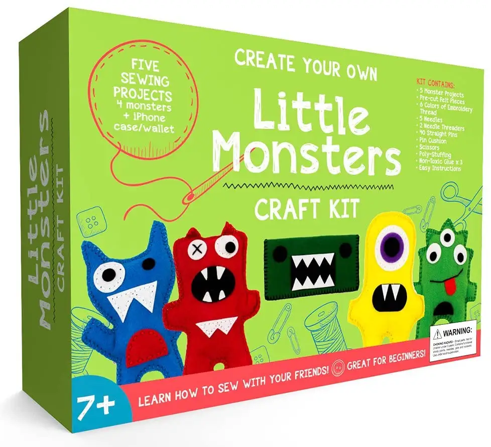 Sew your own age 3+ kids boy felt plush toys monsters art craft kit set sewing kits for adults children
