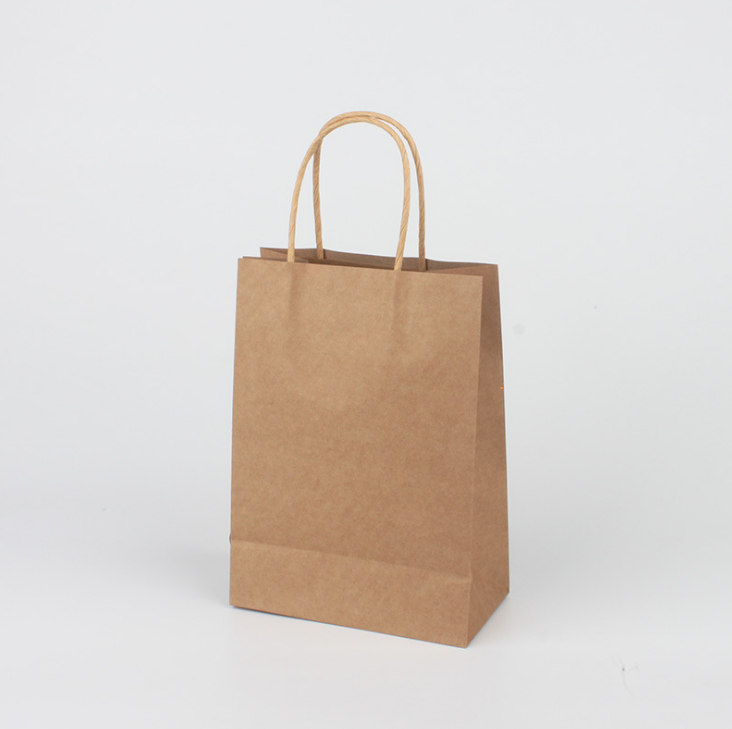 ready made 120gsm brown kraft paper food take away bag with twisted paper handles in stock