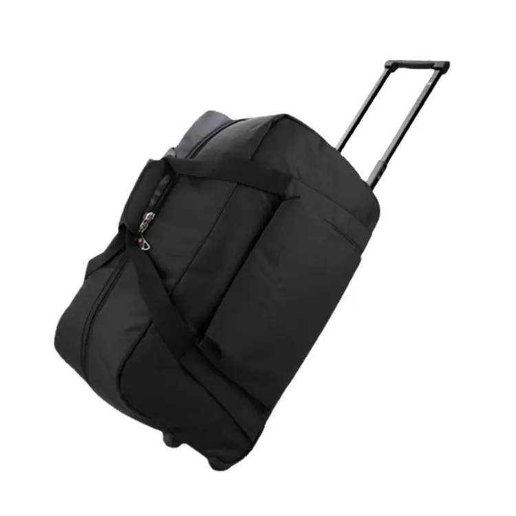 Factory Custom Polyester Black Large Waterproof Wheeled Duffel Travel Luggage Bags Trolley Rolling Duffle Bag with Wheels