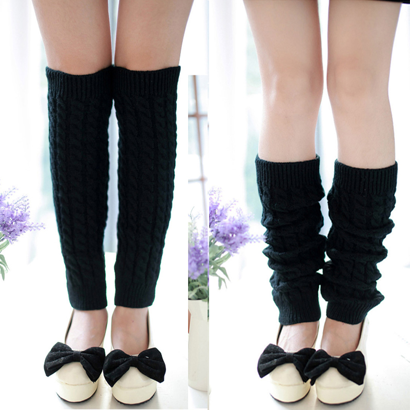 fashion knee-socks style knitted leggings new design winter leg warm knit acrylic stockings plain color women winter boot covers