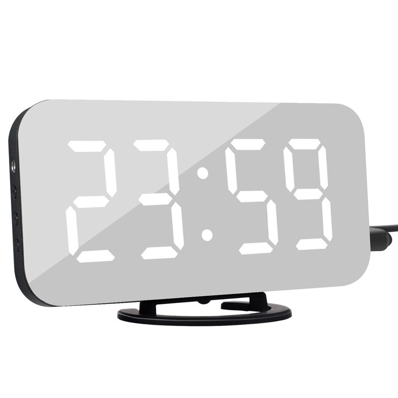 LED Alarm Clock Mirror Digital Clock Snooze Time Temperature Night Display Reloj Despertador 2 USB Output Ports Table Clock