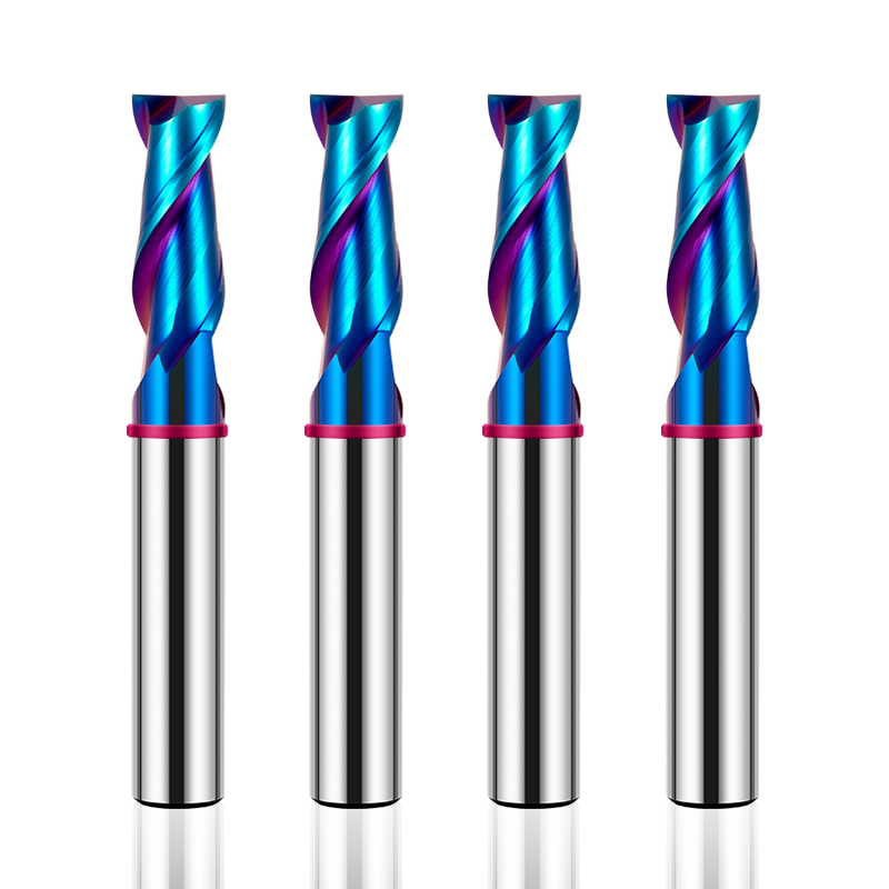 AZZKOR 2F Endmills Color-Ring Blue Nano Coating Tungsten Steel Carbide Flat bottom Milling Cutter For CNC Mechanical TGP-HRC60
