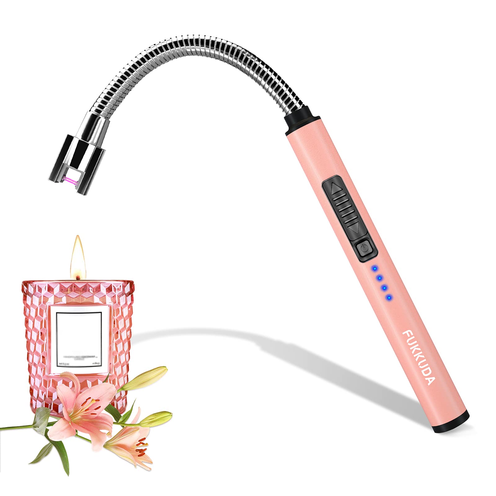 Зажигалка-свеча с зарядкой от Usb, плазменная, беспламенная и ветрозащитная зажигалка с двойным переключателем безопасности (розовое золото)