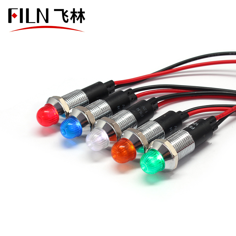FILN 12mm ball head 12v 24v 120v warning led emergency lamp metal Solar energy indcicator light with 20cm cable