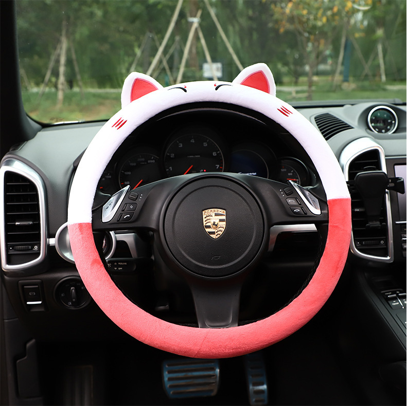 Factory supply fortune cat car steering wheel cover through plush car hand cover anti-skid steering wheel cover