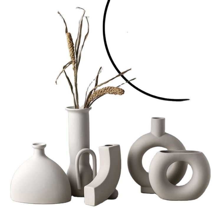 Pemphis High Quality Ceramic Porcelain White Frosted Vases Table Fashion Flower Donuts Vase