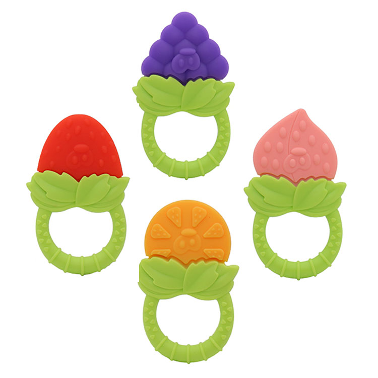 Factory custom shape Eco friendly silicone infant baby teething toy food fruit teether