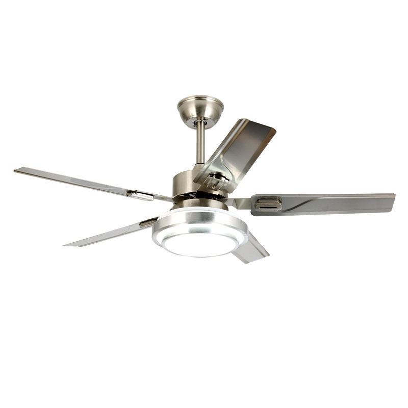 European Copper Movement Metal Blade Acrylic Lampshade Living Room Bedroom Restaurant Remote Control LED Ceiling Fan with Light