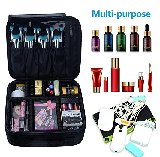 Large Capacity Travel Makeup Train Case Bag Makeup Cosmetic Case Organizer Portable Artist Storage Bag with Adjustable Dividers