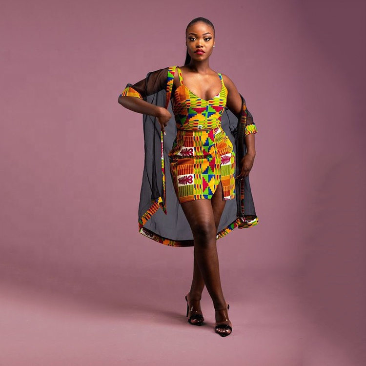 Оптовая продажа, одежда для отдыха с индивидуальным логотипом, кимоно Kente в африканском стиле, полный комплект