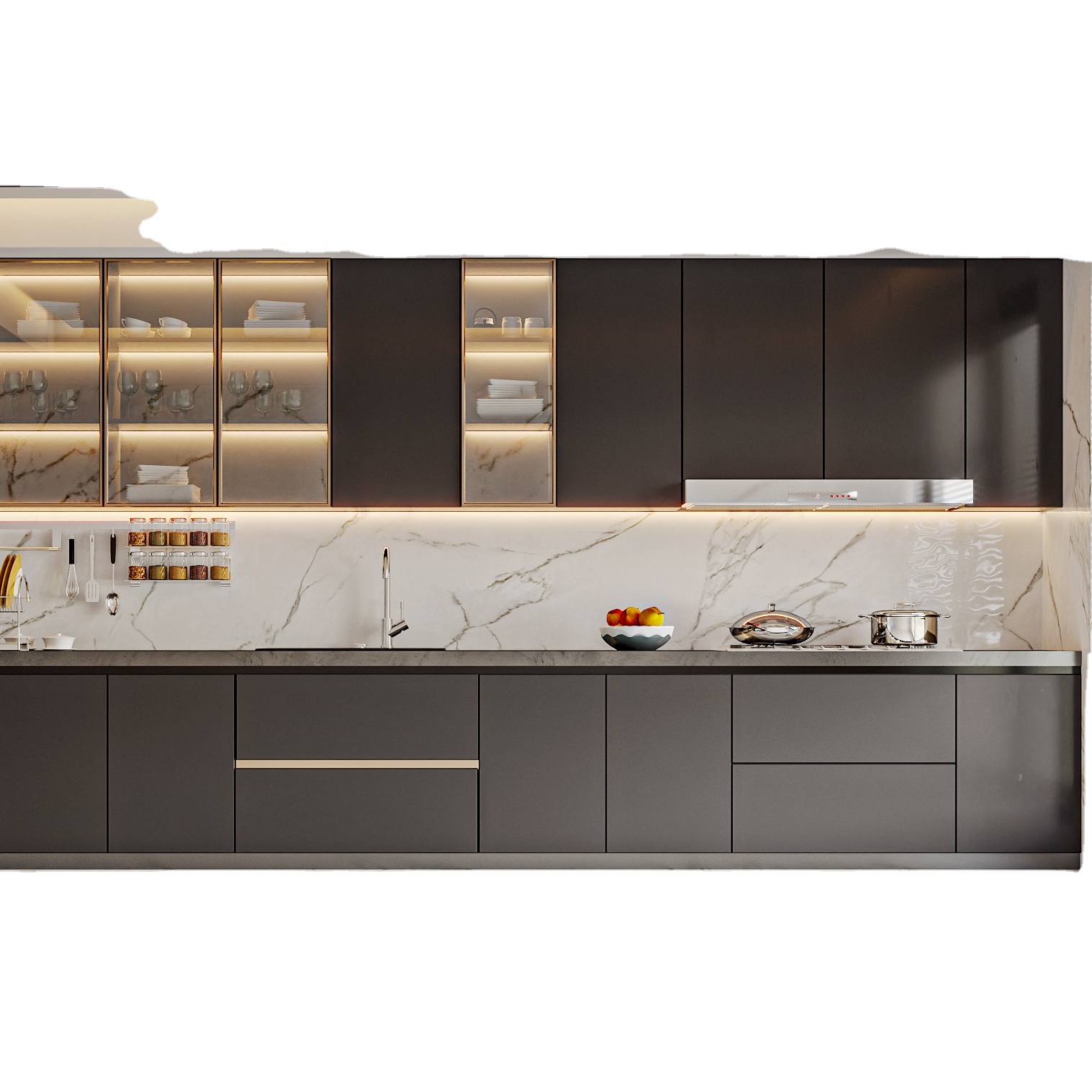design kitchen China Modern Simple Houses Furniture Popular Custom Smart Prefab Grey Flat Pack Cupboard Kitchen Cabinets Set