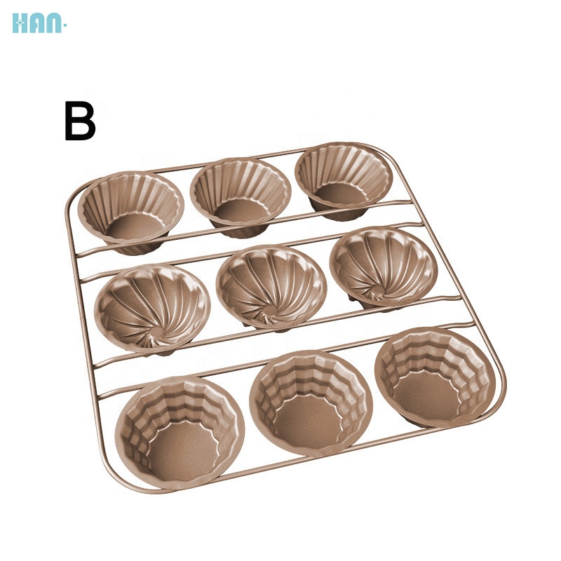 Best Sales Golden Baking Tools Cupcake Pans 9 Cup Non-Stick Baking Dishes Muffin Cup