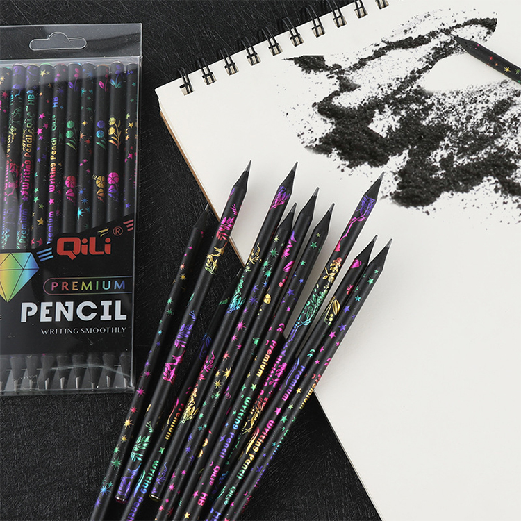 High quality black wood pencil cartoon creative color printed HB pencil for students
