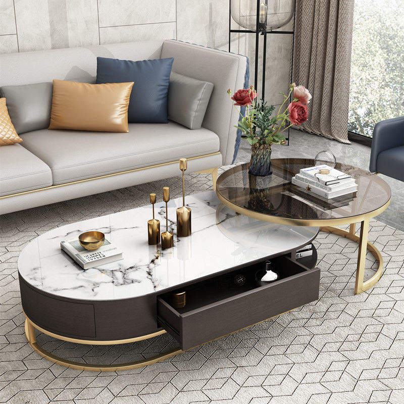 Coffee table tea table round modern living room household small apartment simple stretch with drawer coffee table round