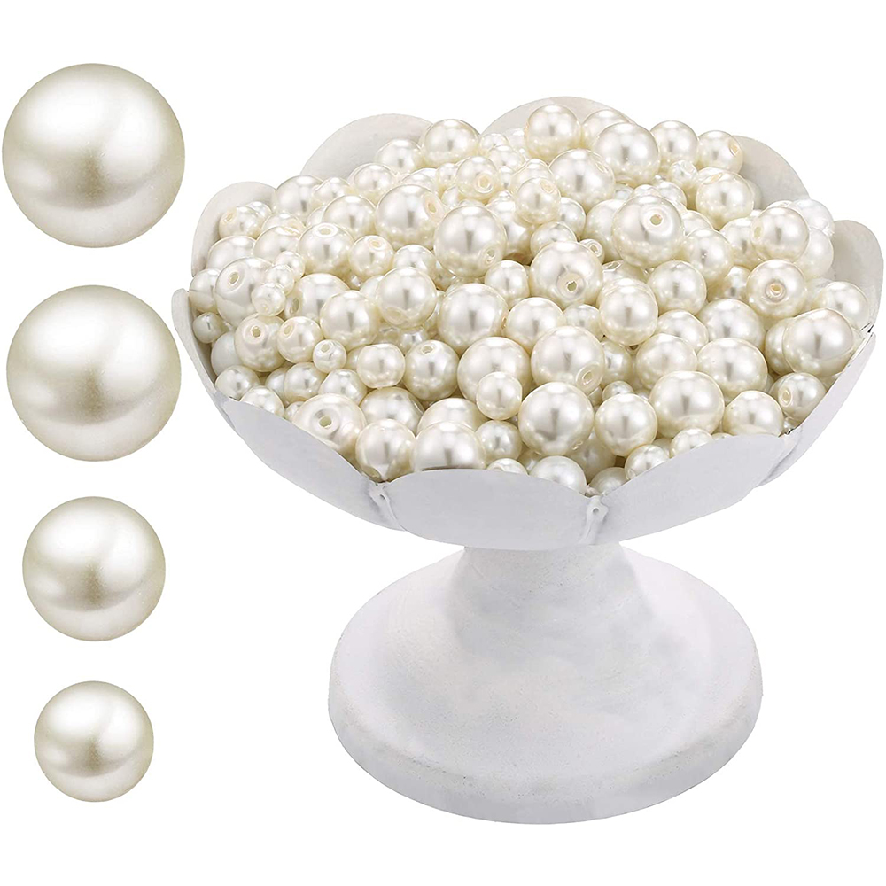 Craft Kit Ivory White Artificial Pearl Beads DIY Set Include Stretchy Crystal Cord 4 Pieces Beading Needles for Jewelry Making