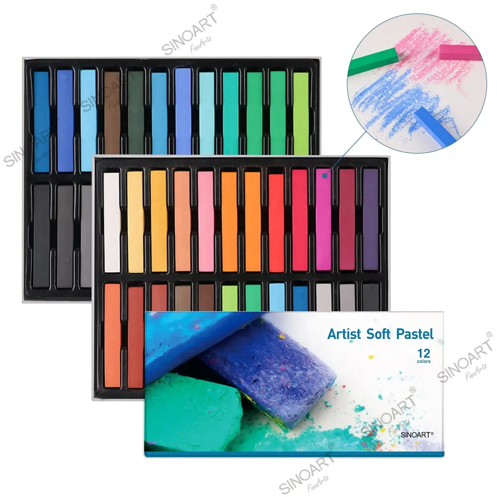 SINOART Non Toxic Long Soft Pastel Set for kids 12/24/36/48/72 color Square Chalks Brilliant Assorted Chalks Colors hairchalk