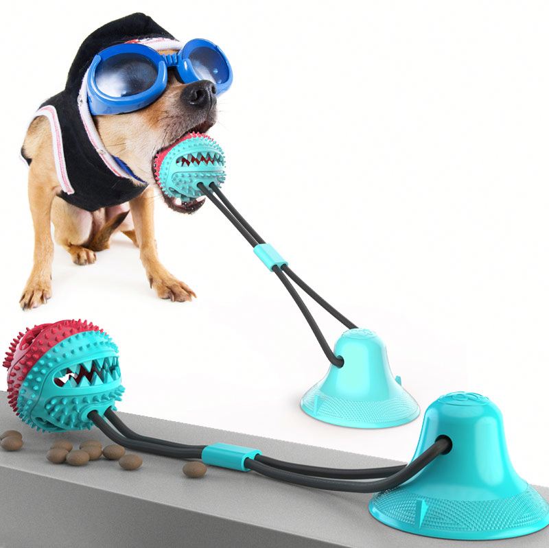 Indestructible Dog Chew Toys - Pet Molar Bite Toy Ball Multifunction Interactive Ropes Self-Playing Rubber With Suction Cup