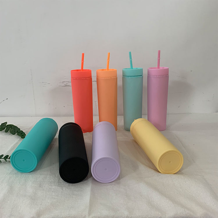 Personalized Gift 16oz matte Colored skinny tumbler Double Wall Plastic Tumblers with lid and straw
