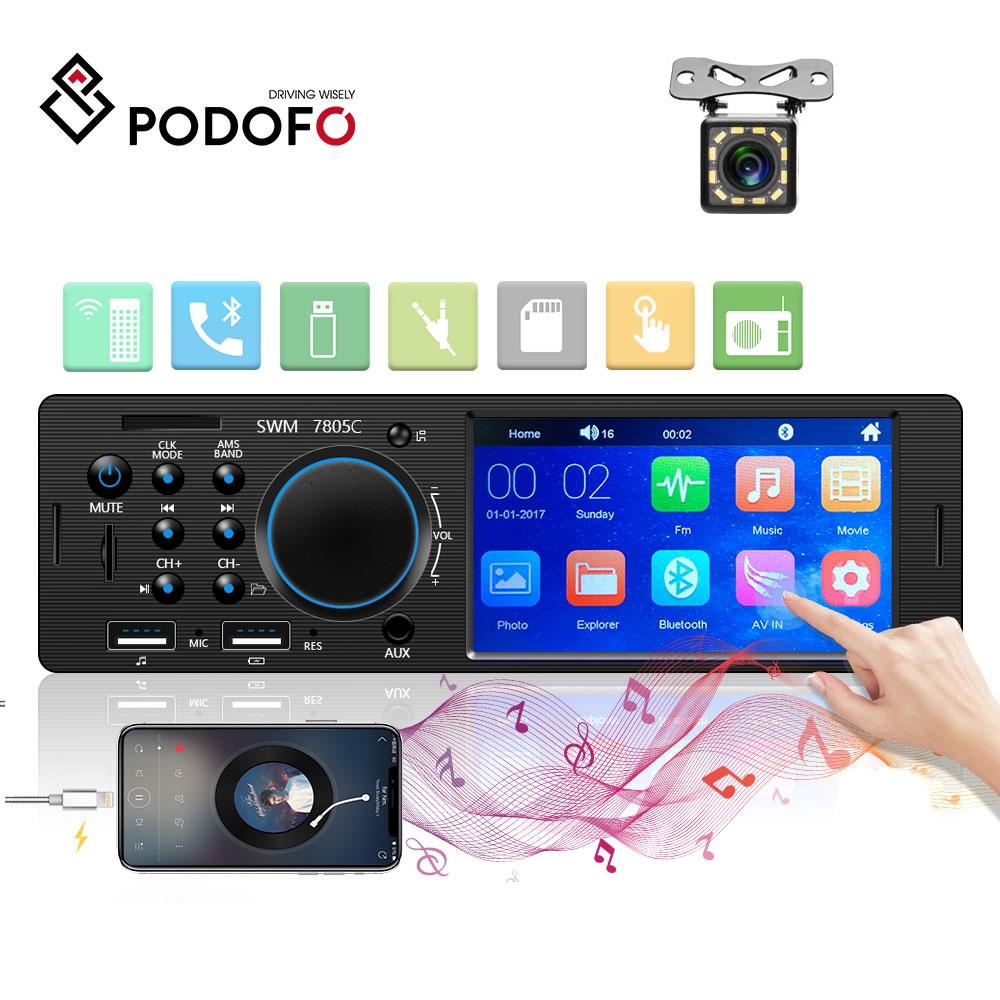 Podofo 1 Din автомобильный Радио FM Авторадио BT Мультимедиа MP3 MP5 плеер 4,1 "дюймов Автомобильный стерео 12 В Авто Аудио USB пульт дистанционного управления