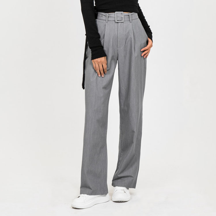 Hot Sales Casual Daily Life High Waist Belted Wide Leg Trousers Pants For Women