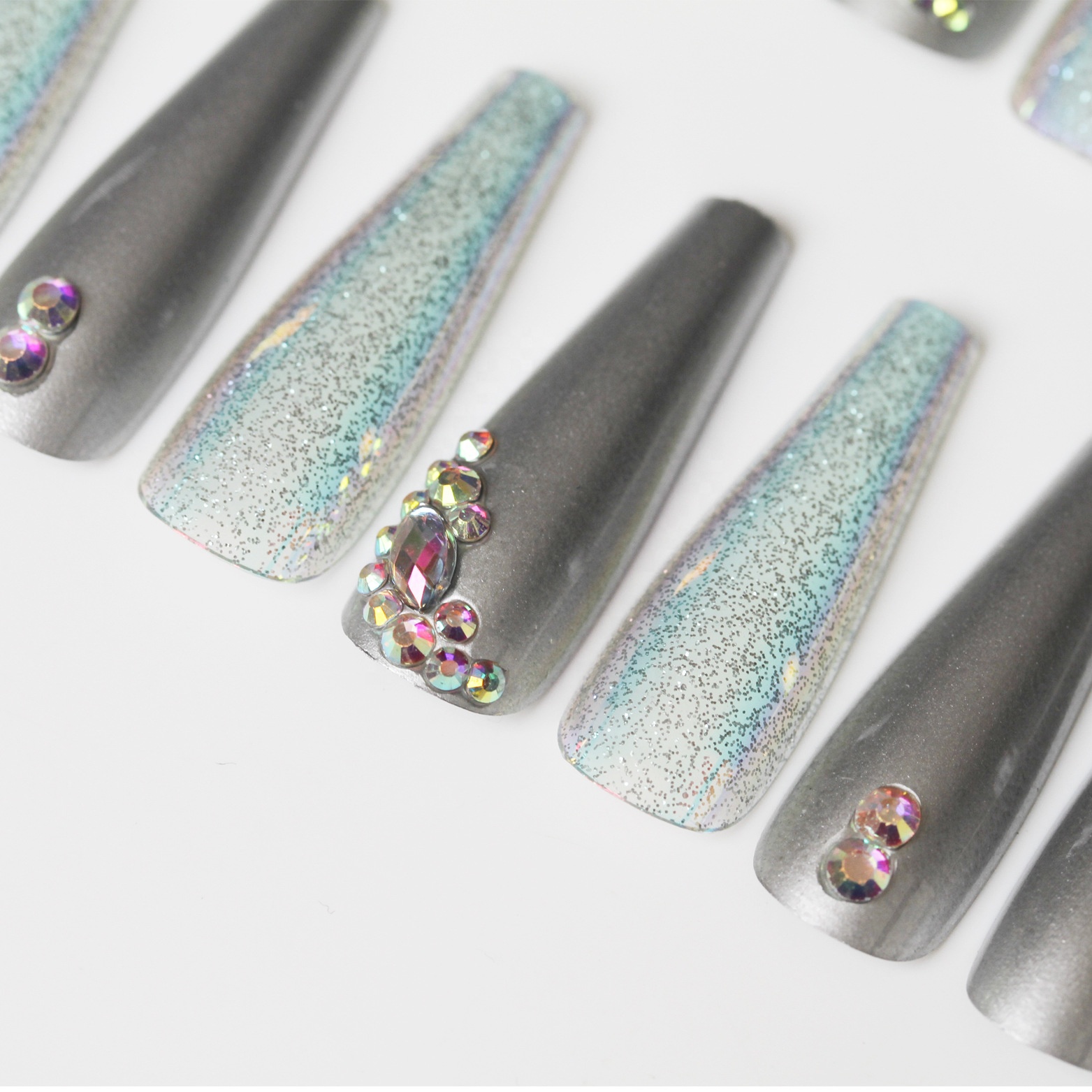Wholesale false nails press on nails European American charm blue frosted false artificiality nails coffin