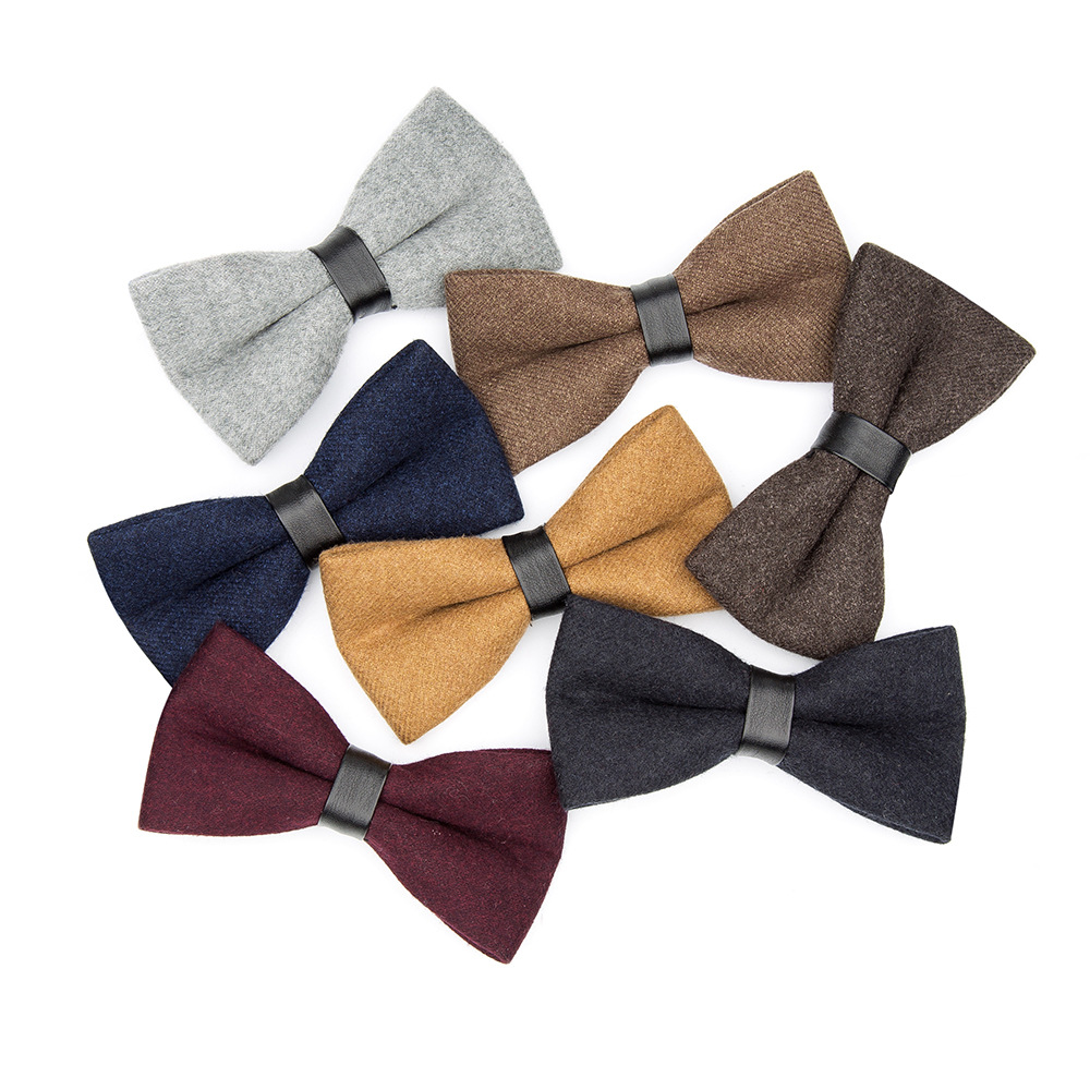 Mens Solid Wool Bowtie 12x6cm Vintage Butterfly Bow ties for Men