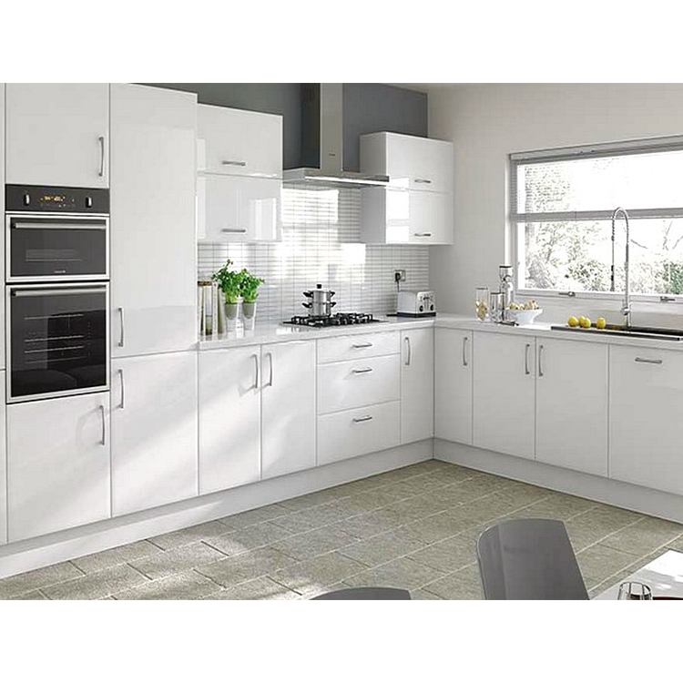 Prima luxury white shaker PVC modern high gloss acrylic designs kitchen cabinet sets made in china