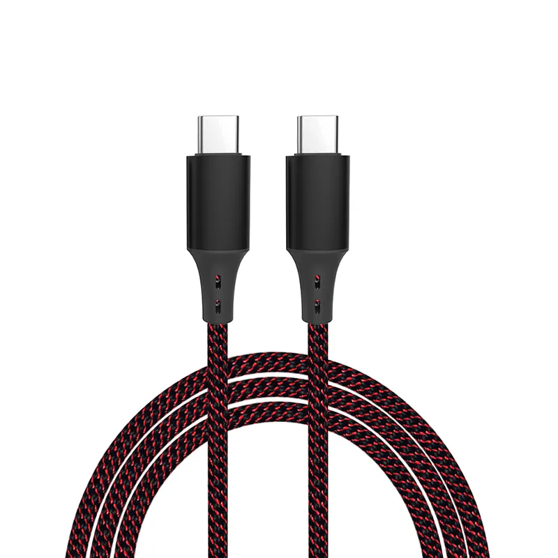 Custom OEM 1.5M 2M 3M Braided Charging Cable Nylon Braided Metal Head Type C Usb Data Cable C To C For Mobile Device