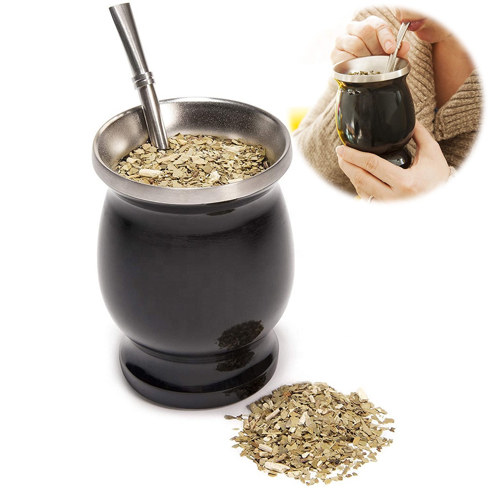 Beauchy Hot Sell 8 oz Gourd Cup modern Yerba Mate cup Double Wall Stainless Steel Mate Set Includes Mate Tea cup