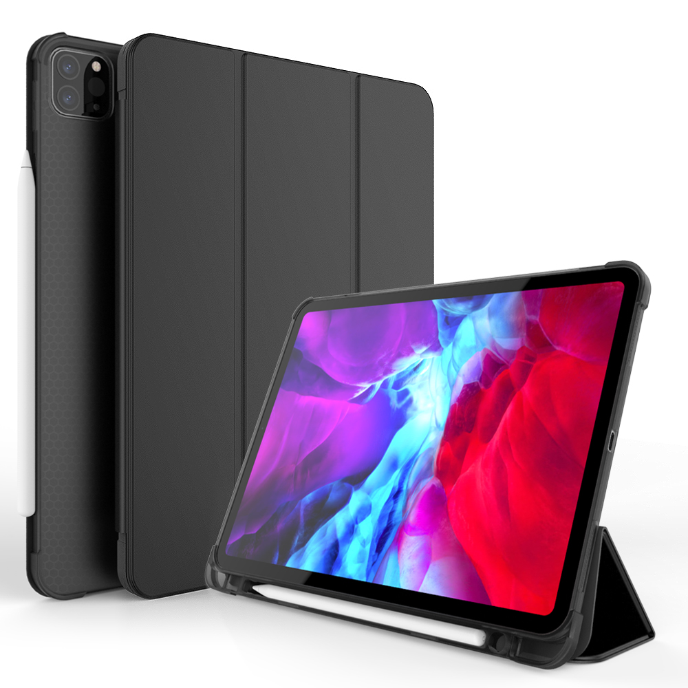 Three-folding Surface PU Leather TPU Matte Soft Case With Pencil Holder For iPad Pro 11 inch 2021 2020 Smart Tablet Case Cover