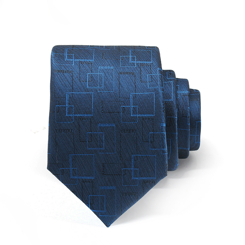7*3.5*143cm Changing Geometry Business Casual Men's Dark Blue Silk Square Scarf Suit Yarn Dyed Silk Ties Men Print Silk Necktie