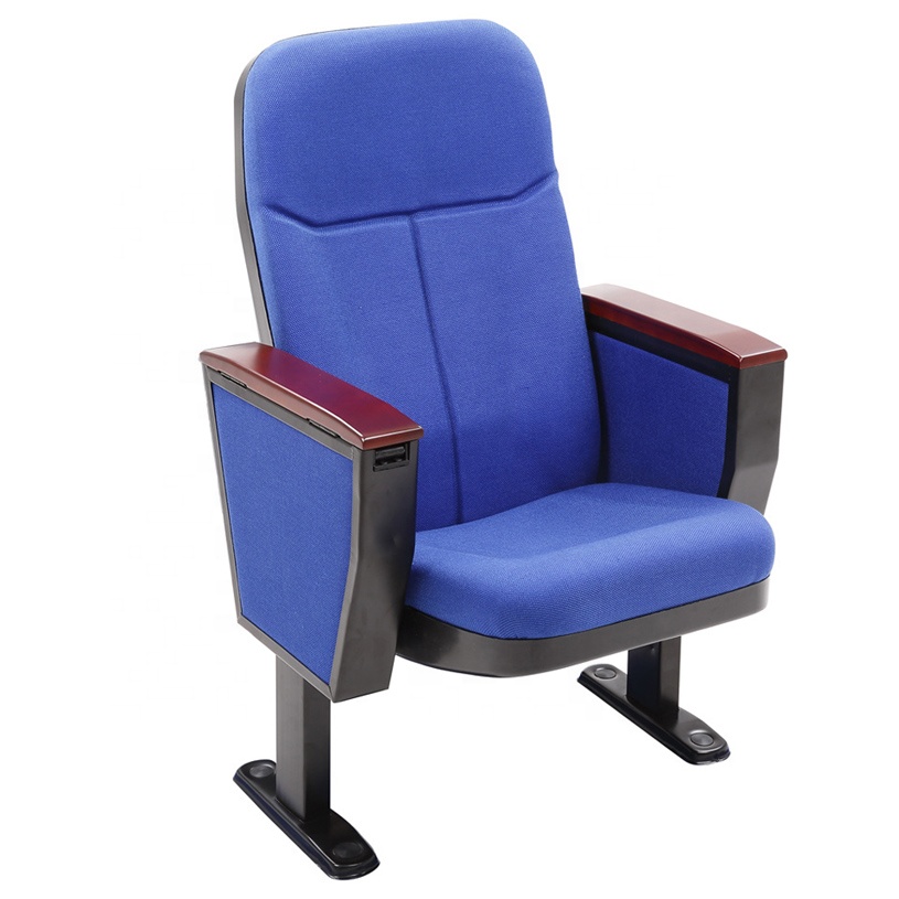 Auditorium Chairs With Writing Pad Dark Blue Color Foldable Theater Chair Seating Design Standards Acoustic Cinema Hall Armchair