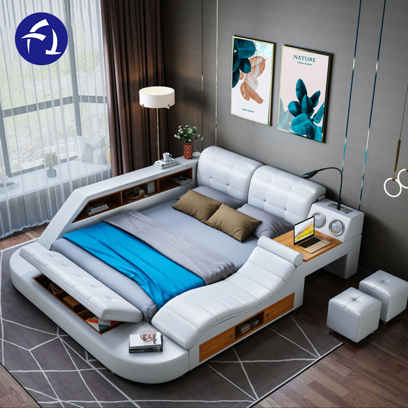 Multifunction Massage Storage Tatami hotel apartment Bedroom Furniture sets Queen or King Size double bed Smart leather beds